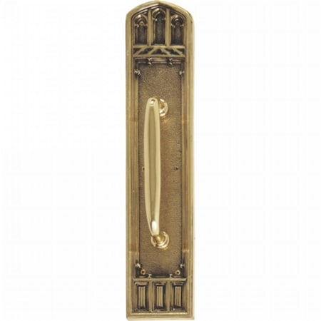 Oxford Pull Plate With Colonial Revival Pull, Highlighted Brass Finish - 3.38 X 18 In.